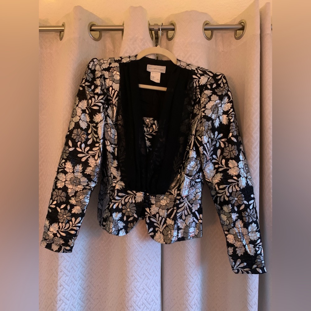 Scott McClintock Vintage Silver Metallic Floral Long Sleeve Blouse Size Small
